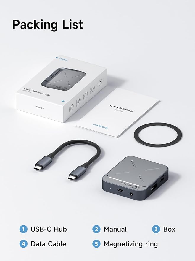 Hagibis Magnetic USB C Hub with Magsafe for iPhone 17 16 15 Pro Max 6 in 1 Type-C Docking Station SD4.0 Micro SD4.0 Card Solt 100W PD 10Gbps USB-C AUX for MacBook Pro Air iPad Pro (TC100S)