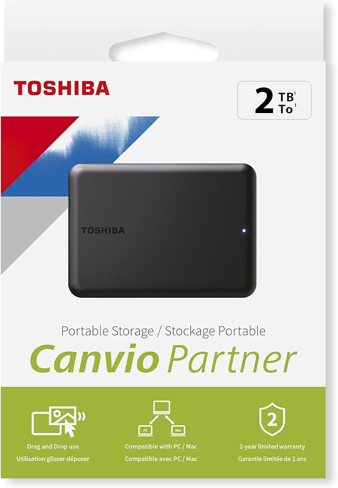 Toshiba Canvio Partner 2TB Portable 2.5’’ External Hard Drive USB 3.2 Mac &amp Windows Compatible. Xbox PS4 PS5