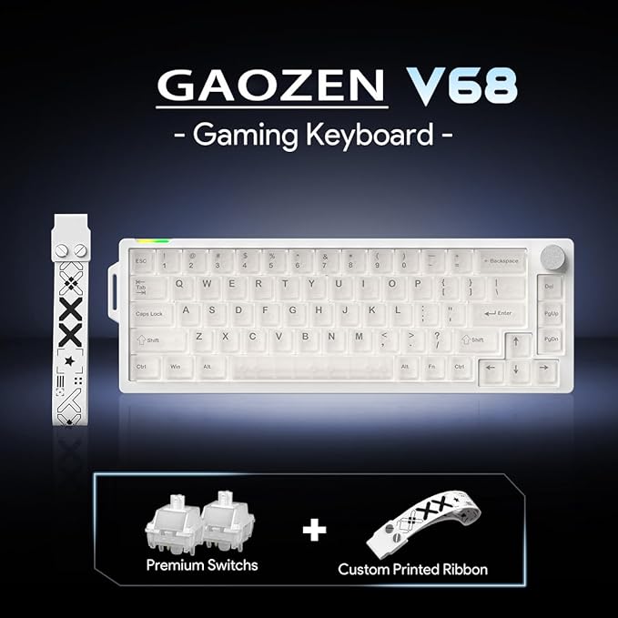 68% Wired Gaming Keyboard with Volume Knob RGB Backlit Mechanical Keyboard Gasket Mount with PBT Keycaps8000 Hz Polling Rate Hall Effect Cream Switches Hot-Swap for FPS Games (Cream White)