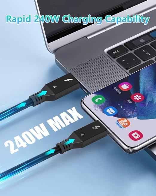 Thunderbolt 4 Cable 6ft (1.8 Meter) 2 Pack USB C Display Cable 40 Gbps Data Transfer 240W Charging 8K Display Compatible with MacBooksHub and Docking