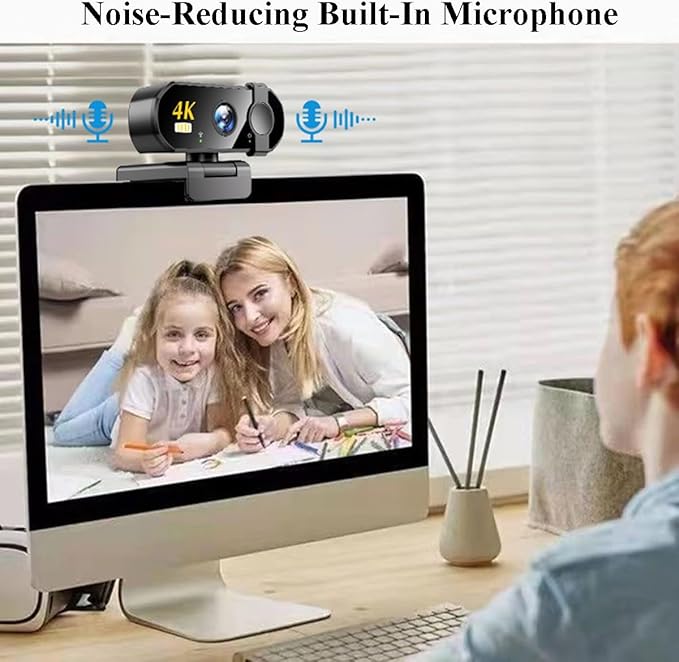 GIZNXBA 4K Webcam with Microphone for Streaming Video Calling Noise-Cancelling Mic HD Auto Light Correction Clear Audio Privacy Cover Wide Field of View for Pc