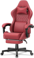 Ferghana Vintage PU Leather Gaming Chair Ergonomic Gamer Chair with Massage High Back Computer Office Chair with Footrest for Adults Racing Style Reclining Video Game Chair (Red)