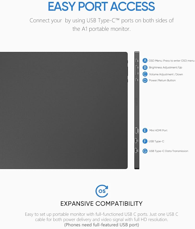 ARZOPA Portable Monitor &amp Sleeve 15.6'' 1080P FHD Laptop Monitor &amp PU Sleeve Bag Combination