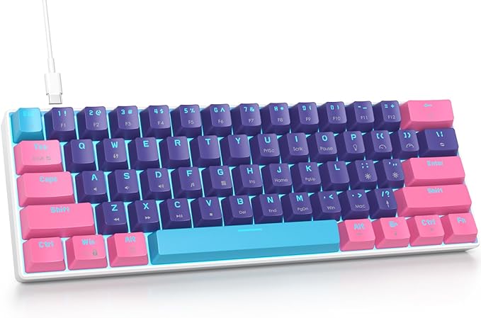 Fogruaden Wired 60% Percent Mechanical Keyboard RGB Gaming Keyboard 60 Percent Ultra-Compact 60 Percent Purple Keyboard for Win/Mac PC Gamer Easy to Carry on Trip (Purple Red Switch)