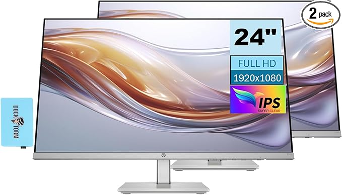 HP Series 5 524sh Monitor 94C19AA#ABA Bundle with Docztorm Dock 24 FHD IPS (1920x1080) Display 1x HDMI 1x VGA Flicker-Free Ideal for Home &amp Business Black/Silver (2026 Latest Model) (2 Pack