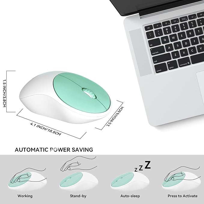 FD Wireless Keyboard and Mouse Combo - 2.4GHz USB Cordless Cute Round Keys Quiet and Slim Set for Laptop Computer TV and Mac - Mint Green &amp White