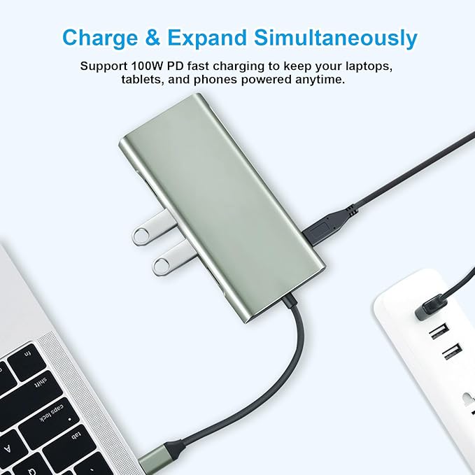 USB C Hub 11-in-1 Docking Station Type-C Multiport Adapter with 4K HDMI VGA 100W PD USB 3.0 RJ45 Ethernet SD/TF Card Reader AUX Compatible with MacBook Pro/Air Chromebook Laptops