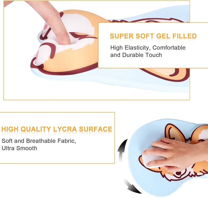 HAOCOO Ergonomic Mouse Pad with Wrist SupportNon-Slip Backing Corgi Anime Cute Gel Mouse Pad Wrist Rest Easy-Typing and Pain Relief for Gaming Office Computer Laptop(Pink Blue Cute Corgi)