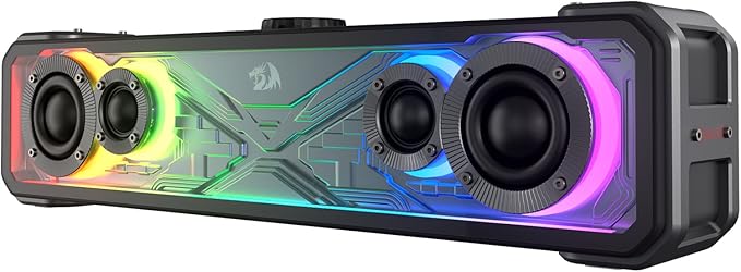 Redragon GS817 RGB Desktop Soundbar 2.0 Channel Stereo Speakers for Desktop w/Massive 30W Max Power Touch-Control Bluetooth 5.3 &amp 3.5mm AUX Inputs Black