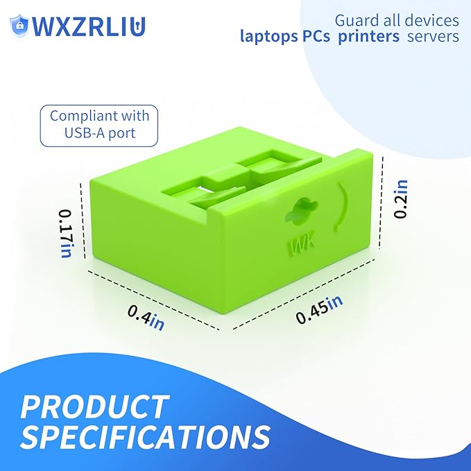 100PCS USB-A Port Blockers with 5 Keys-Removable Type-A Data Protection - Dust &amp Moisture Resistant Shield for Laptops PCs Gaming Devices &amp Tamper Protection (Green)