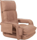 Folding Chaise Lounge Chair with Armrest 6 Adjustable Positions Indoor Floor Chair for Living Room Bedroom BalconyComfy Gaming Recliner Chair Padded Seats for Adults (Brown)