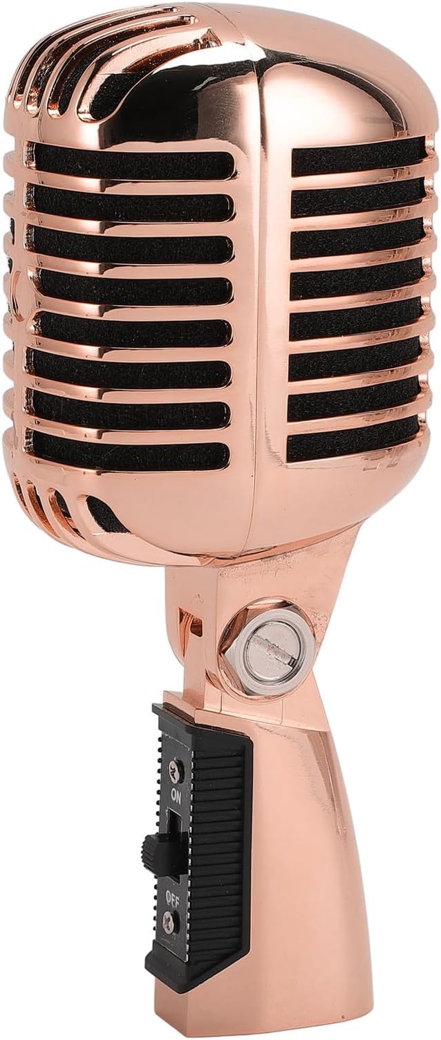 Vintage Dynamic Microphone Zinc Alloy Cardioid Mic with High Signal Output for Studio and Stage Performance (Rose Gold)