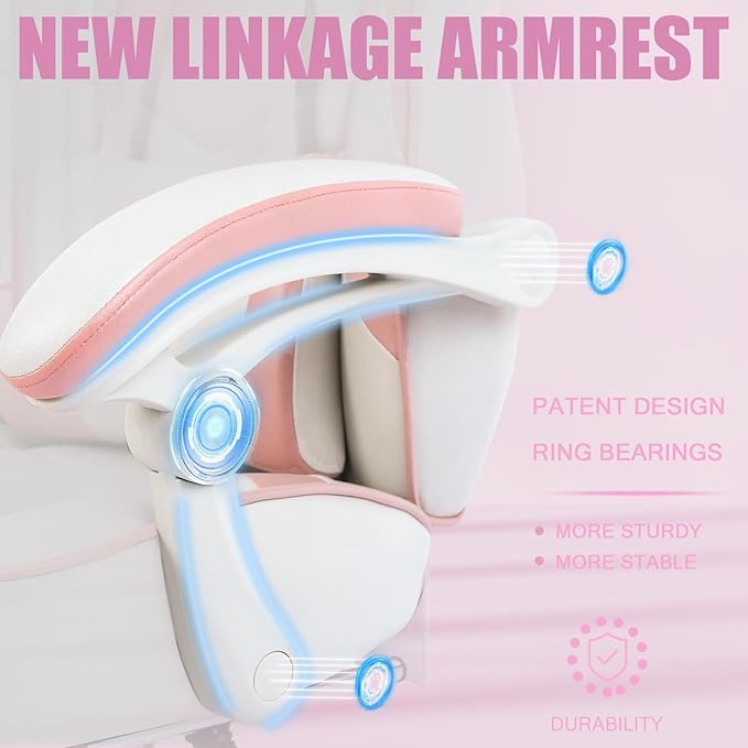 Vonesse Pink Gaming Chair Big and Tall Gaming Chair with Footrest and Massage Gaming Chairs for Adults with Lumbar Support Ergonomic High Back Computer Chair with Pocket Spring Cushion (White/Pink)