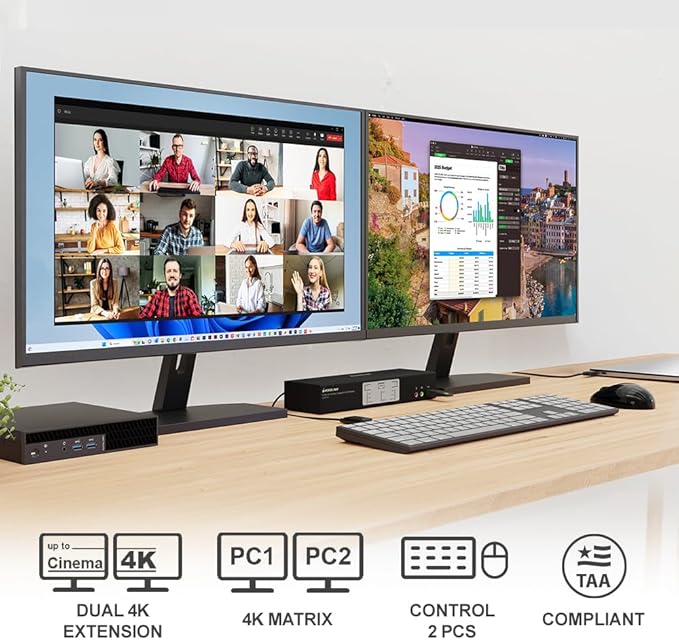 IOGEAR KVMP 2-Port 4K Dual View DisplayPort Matrix with USB 3.1 Gen1 Hub and Audio 4096x2160 @ 60Hz Mouse Crossover Switching 7.1 Audio Mixer Windows MacOS Linux - TAA Compliant - GCMS1922
