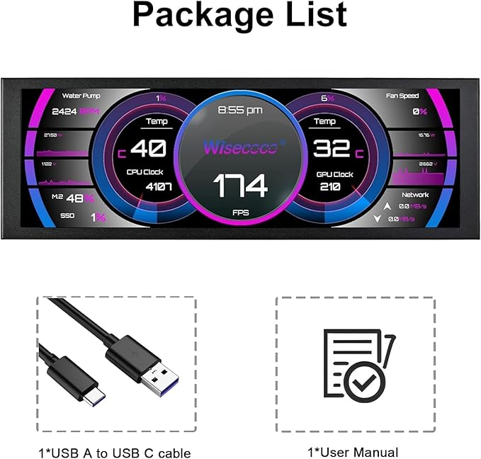 7.84 Inch Mini Monitor One-Cable Connection(No HDMI Needed) HD IPS 1280x400 Secondary Screen Stretched Bar LCD Display Aida64 CPU GPU Speed Temperature Monitoring for Windows 10/11 Only