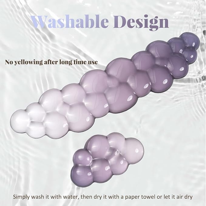 Gel Keyboard Wrist Rest Cloud Set Clear Ergonomic Wrist Support and Arm Support Keyboard Rest for Typing Pain Relief with Non-Slip Soft Washable Wrist Rest(Purple Grey)