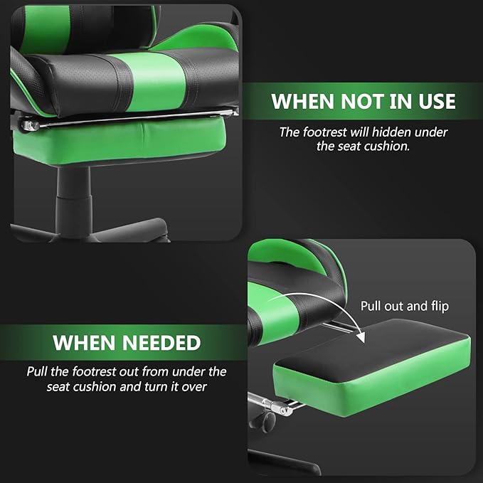 Ferghana Gaming Chairs Ergonomic Racing Style PC Game Computer Chair with Headrest Lumbar Support Adjustable Recliner PU Leather Video Computer Chair(Grass Green)