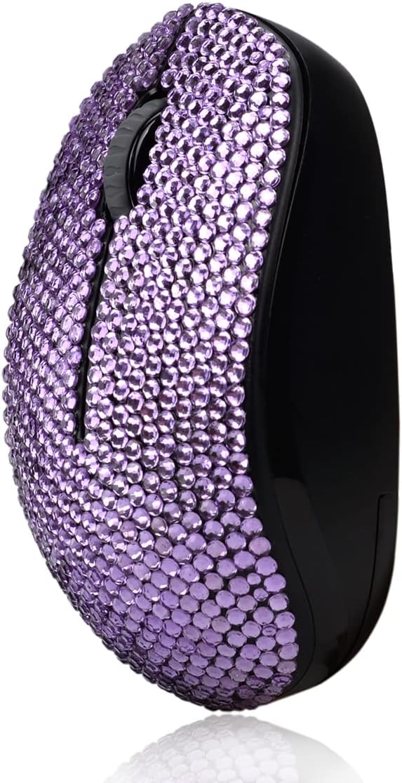Bling Dazzling 2.4GHz Wireless Silent Mouse Covered with Rhinestone Crystal Crystallized Mouse with USB Receiver Compatible with Notebook PC Laptop Computer MacBookGreat Gift (Purple)