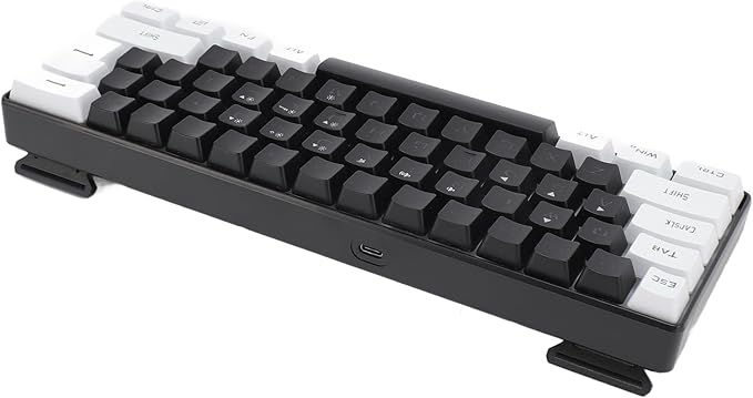 Portable 60% Mechanical Gaming Keyboard 61 Keys RGB Backlit USB Keyboard with Ergonomic Design USB Wired Keyboard for PC Travel (Black White)