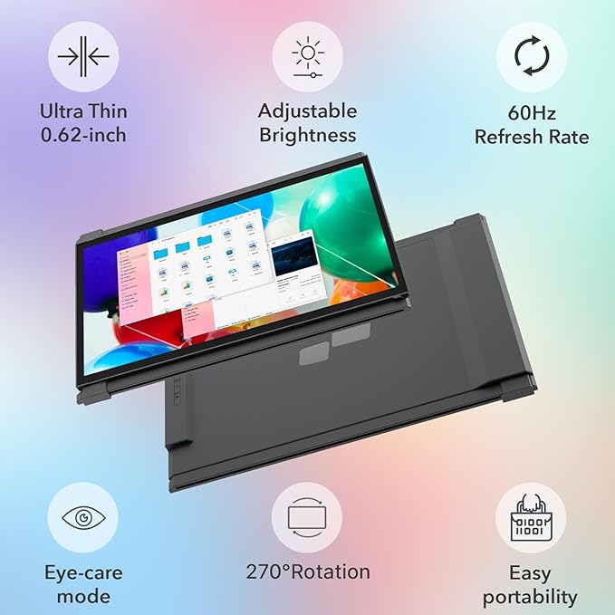 Duex Plus DS Laptop Screen Extender13.3 FHD 1080P IPS Laptop Monitor ExtenderUSB Type-C/HDMI Plug and Play Portable Monitor for 13-14.5 LaptopsSupport Windows/Mac/Android/Switch Compatible