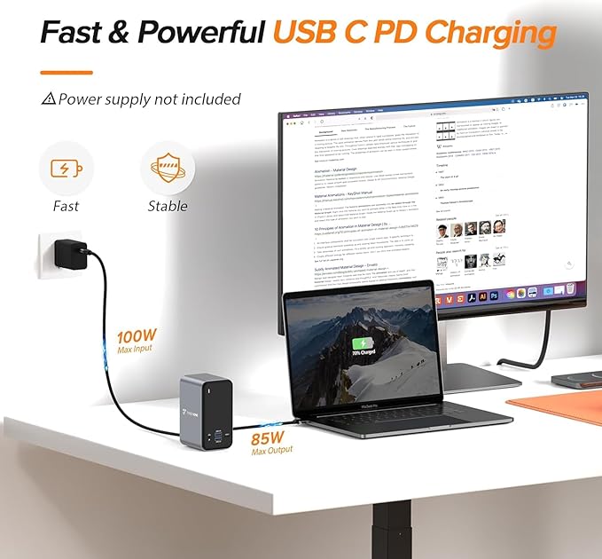 MacBook Pro Docking Station Dual Monitor with 2 4k HDMI Display15 in 2 USB C Docking Station for MacBook with 2 HDMI VGA PD3.0 7 USB Ports RJ45 Ethernet &amp 3.5mm Audio (No Power Adapter)