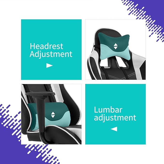 Gaming Chair Ergonomic Computer Racing Style Office Chair Adjustable High Back Gamer Chair for Home Office with Footrest Headrest Lumbar SupportWhite
