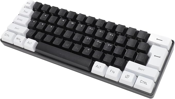 ANGGREK Wired Keyboard Gaming Keyboard Plug and Play 61 Keys ABS Keycaps for Desktop Laptops (Black White)