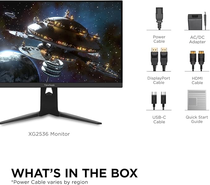 ViewSonic XG2536 25 Inch 1080p IPS Gaming Monitor with 280Hz 0.5ms FreeSync Premium NVIDIA G-Sync Compatible RGB Lighting Advanced Ergonomics HDMI DP and 65W USB-C Inputs