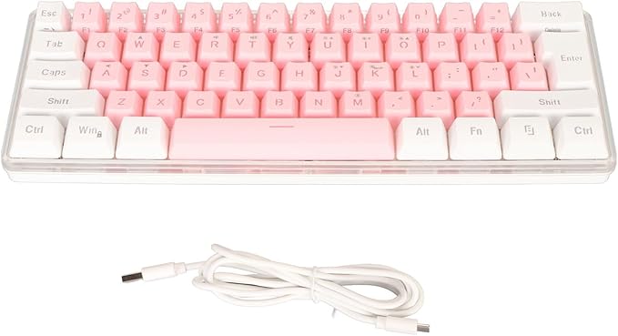 ANGGREK 60% Gaming Keyboard Office Keyboard Ergonomic RGB Backlight for PC (White Pink)