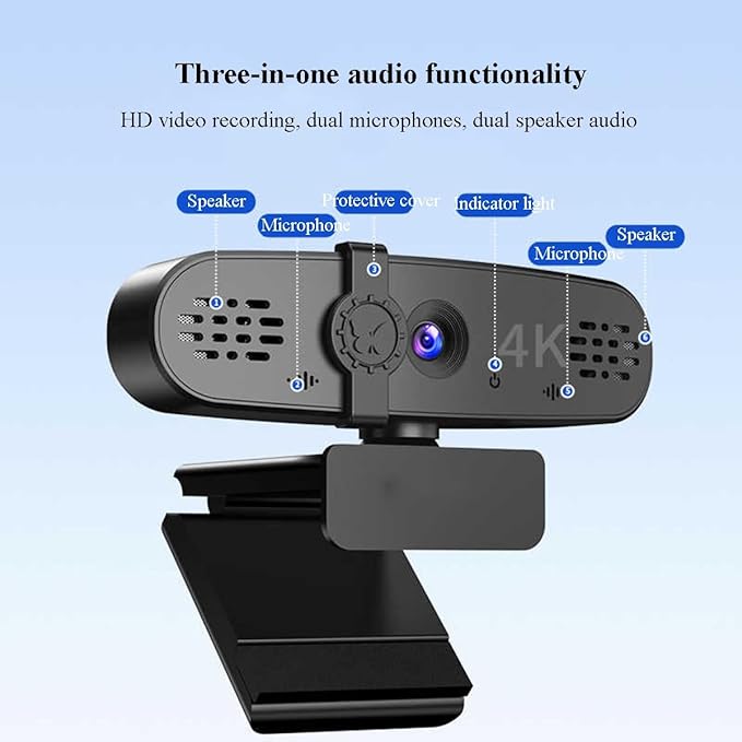 GIZNXBA Webcam with Microphone HD Light Correction Noise Cancellation Autofocus Wide-Angle Lens Plug &amp Play USB Webcam for Laptop Desktop Streaming &amp Online Meetings(4k)