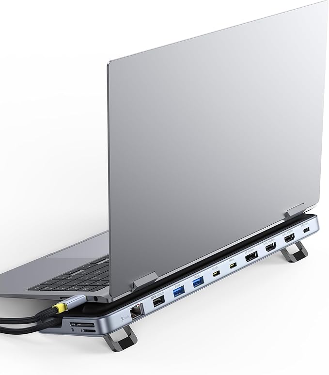 Baseus Laptop Docking Station Stand 12 in 1 Triple 4K Display HDMI/DP 10Gbps USB A/C Fast Data PD 100W Ethernet TF/SD USB C Docking Station with Stand for Windows/Dell/HP/Lenovo/Asus/Acer/Mac