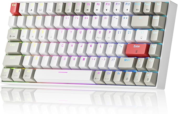 Newmen GM840 Wireless Mechanical KeyboardWired/Bluetooth/2.4G 75% Compact RGB Backlit Hot Swappable Mini Gaming KeyboardUSB C 84 Keys Small Computer Keyboards for PC/Laptop/Win/MacBrown Switches