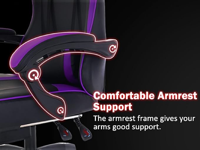 Gaming Chair for Adults with Footrest &amp Lumbar Support - High Weight Capacity PU Leather Computer Chair 360° Swivel Purple