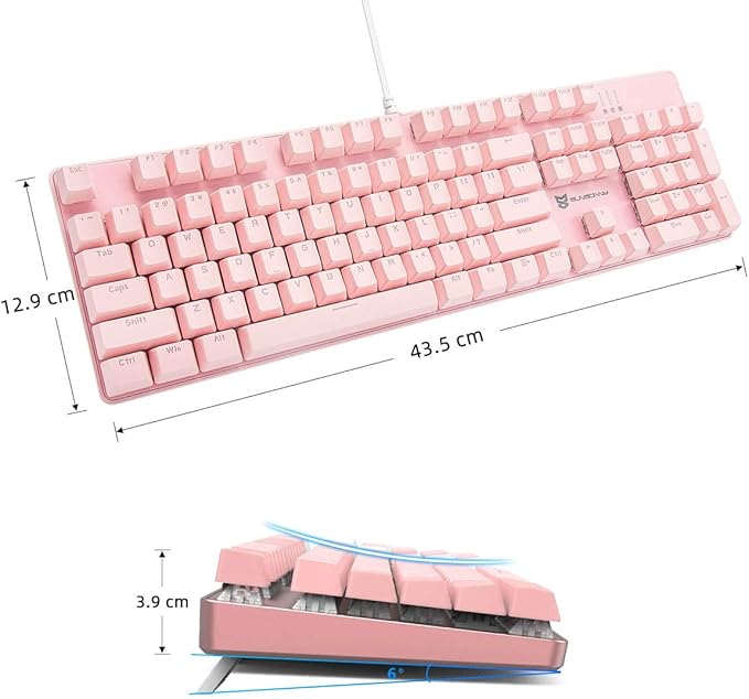 Full Size Wired Mechanical Gaming Pink Keyboard | Blue Switch 104 Keys US Layout Full Size Pink PC Gaming Keyboards | Hot Swappable LED Backlit Light Up Wired Mechanical Computer Keyboards