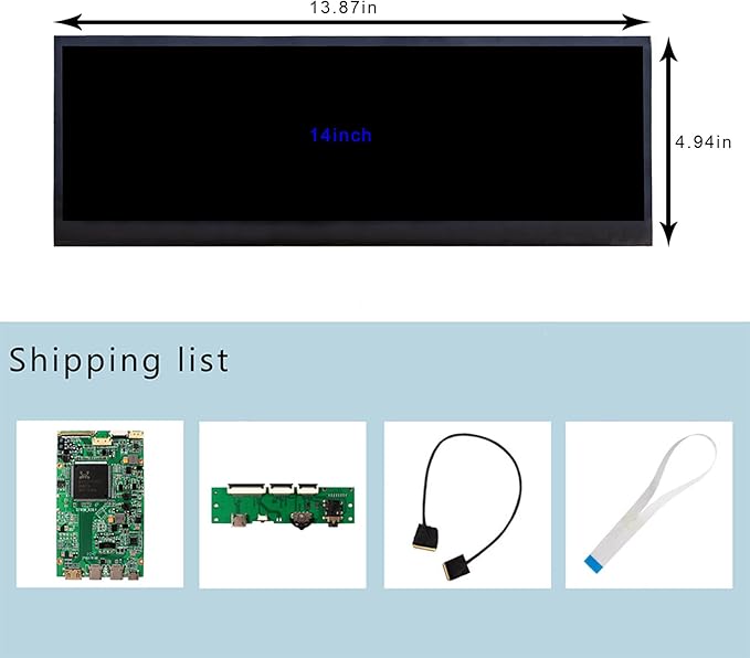 VSDISPLAY 14 Inch 3840x1100 4K IPS Stretched Bar LCD Screen 14'' Slim Panel with Tempered Protective Glass Works with USB-C LCD BoardUsed for Laptop/PC/Computer/Game Monitor
