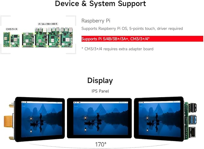 waveshare 4inch Capacitive Touch Display Compatible with Raspberry Pi5/4B/3B+/3A+/CM3+/4 480×80 Resolution DSI Interface IPS Optical Bonding Screen