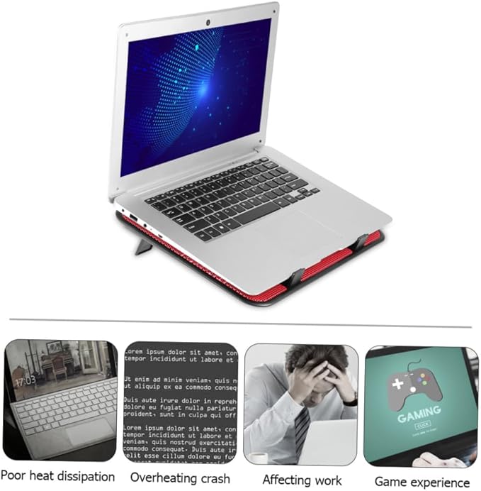 Mikikit Notebook Cooler with Dual Quiet USB Fans and Angles Ergonomic Laptop Cooling Pad Stand for Desk and Bed Use Slip Red Metal Panel Fan