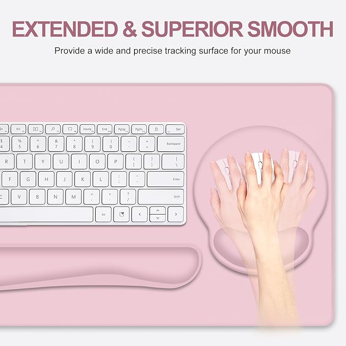 Mouse Pad Desk Pad Protector Keyboard Wrist Rest + Mouse Pad Wrist Rest +Coaster Large Gaming Pad for Computer Keyboard Laptop XXL Desk Mat Writing Pad for Office and Home Pink