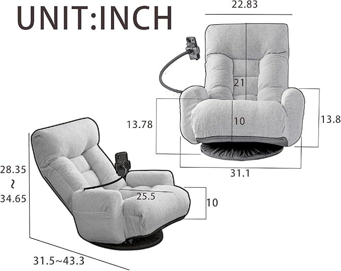 Adjustable Head and Waist Gaming Chair - 360° Rotatable Lounge Chair for Living Room - Ergonomic Leisure Deck Chair with Padded Cushion and Armrests (Comfortable for TV Reading Gaming)‌ (Gray)