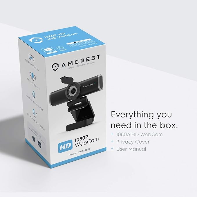 Amcrest 1080P Webcam with Microphone for Desktop Web Cam Computer Camera Streaming HD USB Web Camera for Laptop &amp PC with Privacy Cover Wide Angle Lens Superior Low Light (REP-AWC195-B) (Renew