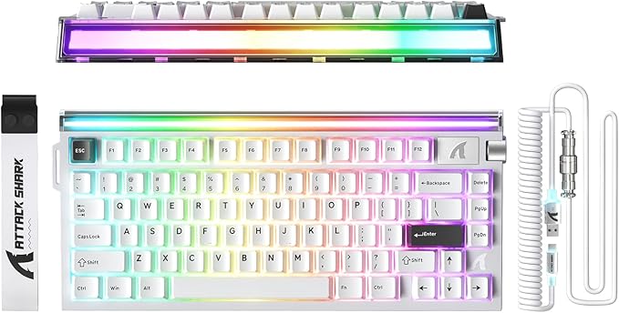 ATTACK SHARK R85 HE 75% Magnetic Wired Gaming Keyboard8KHz Polling Rate Rapid Trigger0.005mm RT Precision256K Scan RateCustom Hot-SwappableWeb Driver PC Keyboard for Gamer/Win/MacStarlight White