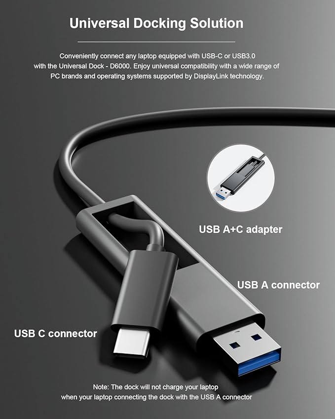 D6000 Universal Docking Station Up to Triple 4K or Single 5K Display by USB-C Compatibility with Windows and MacOS