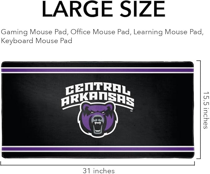 Central Arkansas Bears Primary Logo Stripes Large Gaming Mouse Pad Desk Mat with Stitched Edges Non-Slip Base for Gamer Home and Office 31.5 x 15.7
