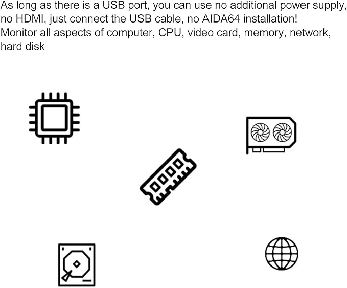Pomya 3.5 Inch USB Mini Screen PC CPU HDD Data Monitor PC Sensor Panel Display with USB Type C Interface for aida64 PC CPU Hard Disk Data Monitor (White)