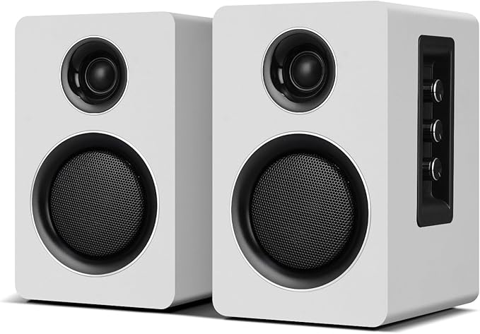 Computer Speakers for Desktop PC Active Bookshelf Speaker with 3‘’ Carbon Fiber Woofer and Silk Film Tweeter Supports Bluetooth 5.3 USB-C AUX/RCA Input for Record Player TV - White Stereo Set