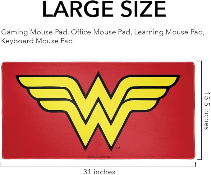 Wonder Woman Classic Logo Large Gaming Mouse Pad Desk Mat with Stitched Edges Non-Slip Base for Gamer Home and Office 31.5 x 15.7