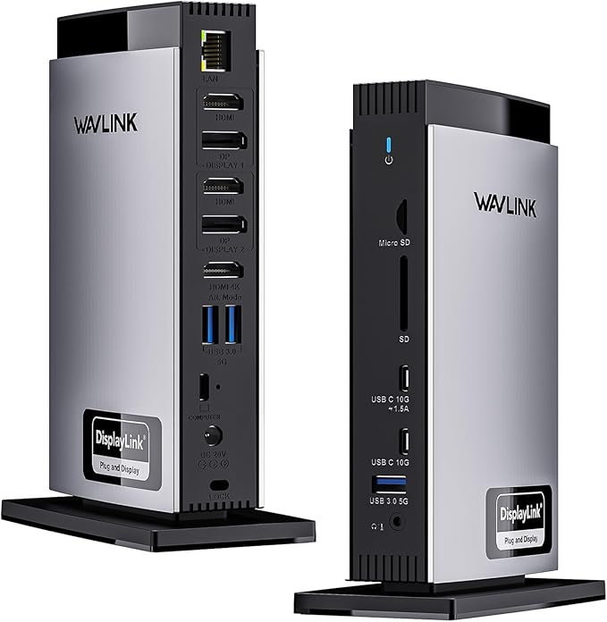 WAVLINK Docking Station 3 Monitors Triple 4K@60Hz for MacBook M1/M2/M3/M4/Windows Displaylink Dock with 3X HDMI or 2X DisplayPort 130WPD5 USB Ports Ethernet Audio SD/TF