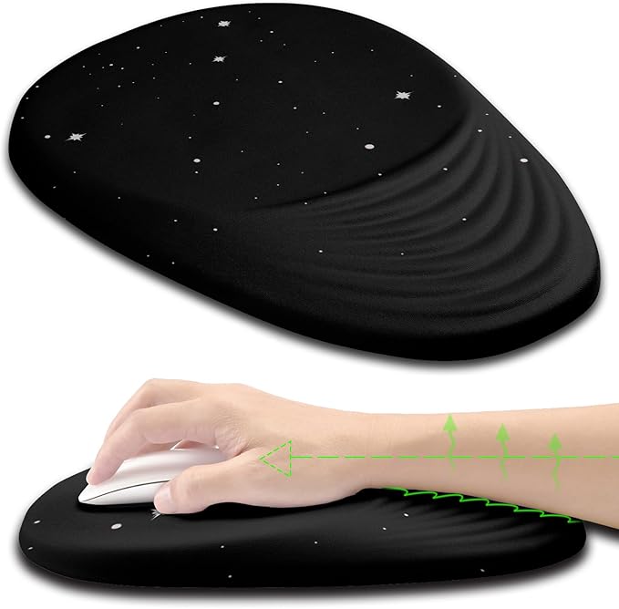 Ergonomic Mouse Pad Wrist Support Mouse Pad with Wrist Rest Entire Memory Foam &amp Non-Slip PU Base MousePads with Stepped-Wedge Design for Pain Relief Desk Office Home Black Star