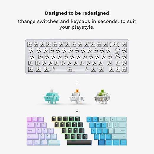 GLORIOUS Gaming GMMK 2 Compact 65% Barebones (Frame Only) - Mechanical Gaming Keyboard Frame Compact TKL Size (65%) Aluminium Customisable Per Key RGB American QWERTY Layout - White