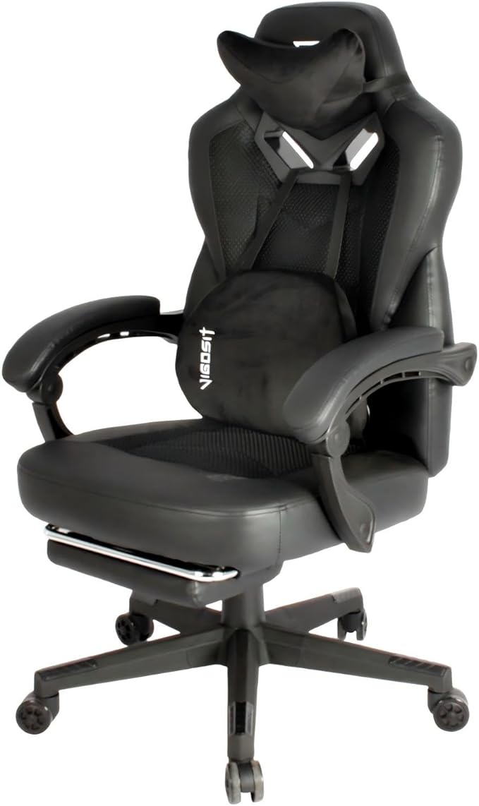 Gaming Chair PRO Ergonomic Gaming Chairs for Adults Heavy People Massage Reclining Office Desk Computer Chair with Footrest and Lumbar Support Big Tall Mesh Gamer Chair with Cushion (Black)